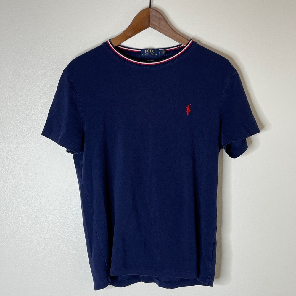 Polo Ralph Lauren Navy Short Sleeve Ringer T-Shirt Sz M Slim Fit Preppy Cotton